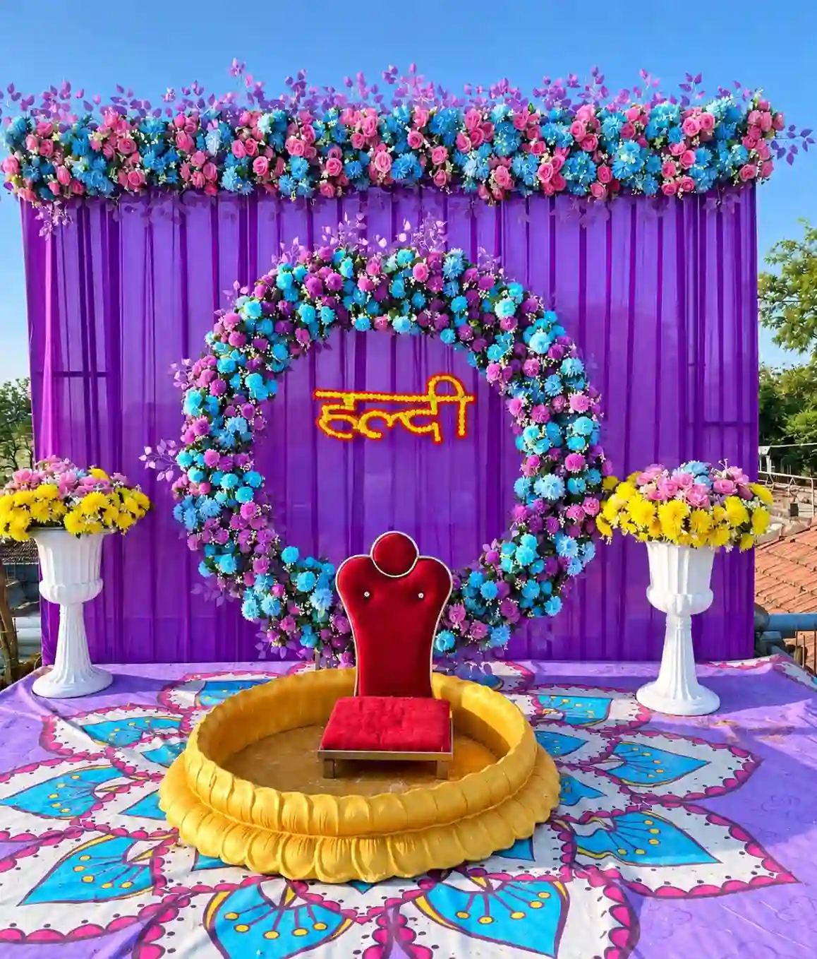 balloon decoration Purple Floral Haldi Ceremony Setup